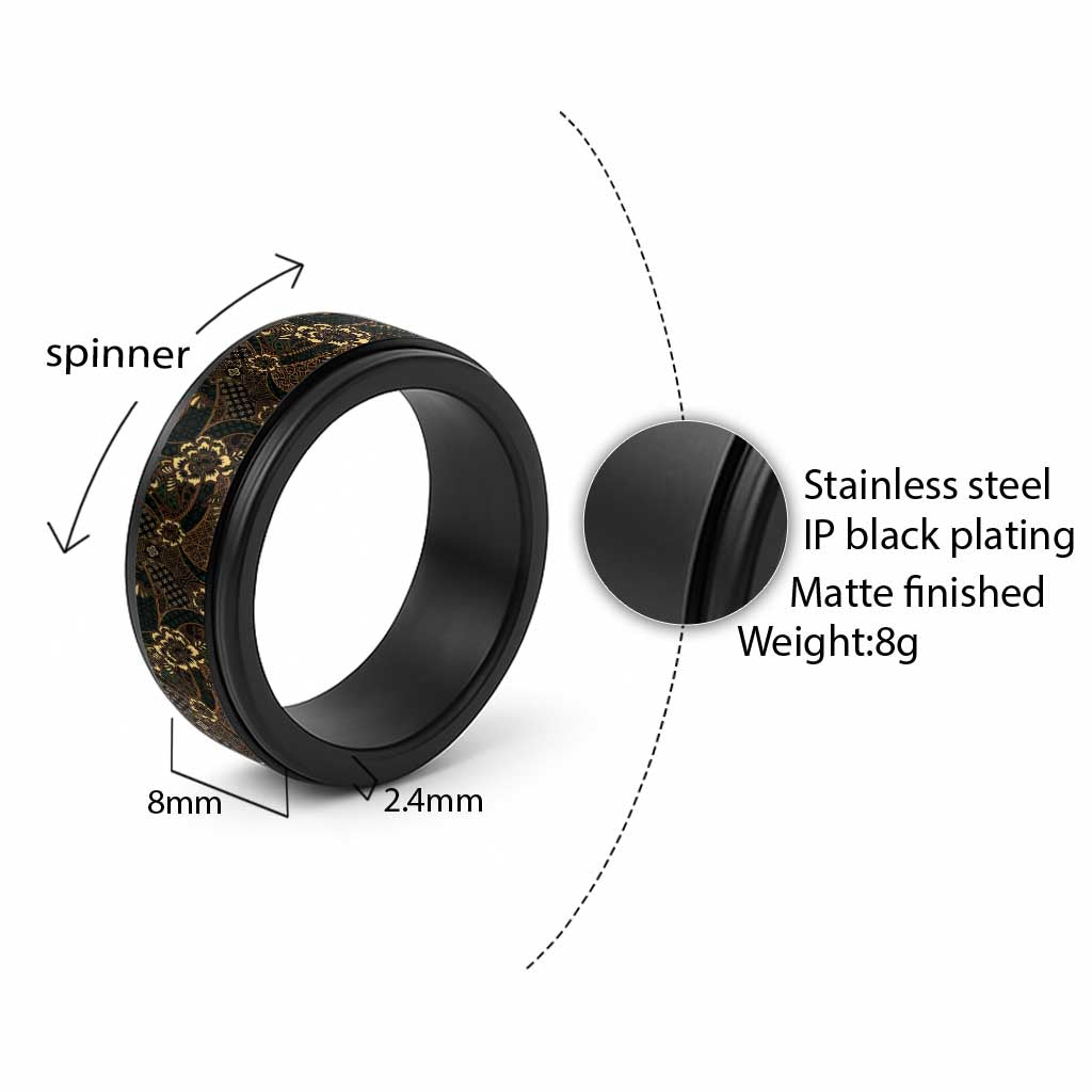 Indonesian Batik Pattern Vintage Brown Spinner Ring - Polynesian Pride