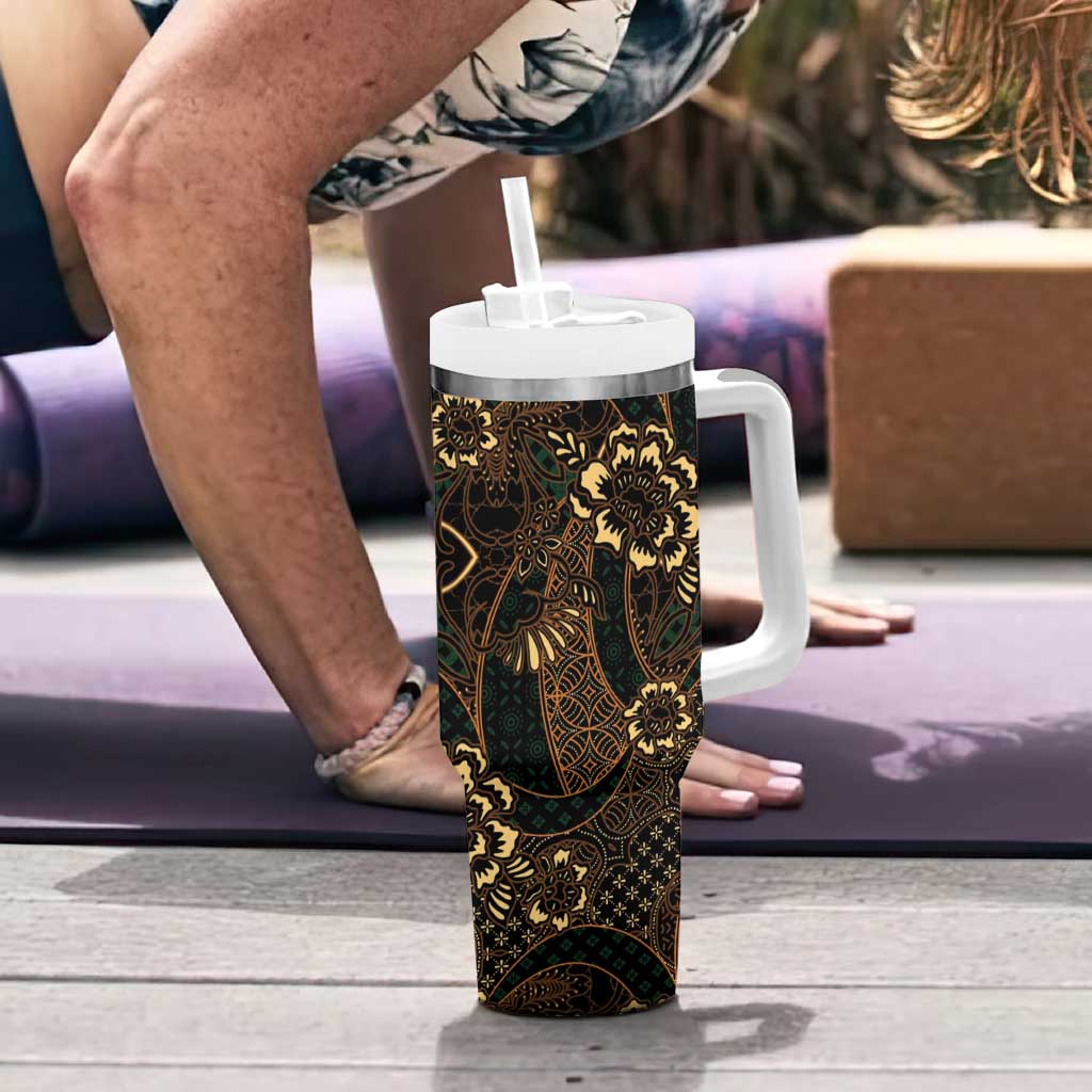 Indonesian Batik Pattern Vintage Brown Tumbler With Handle