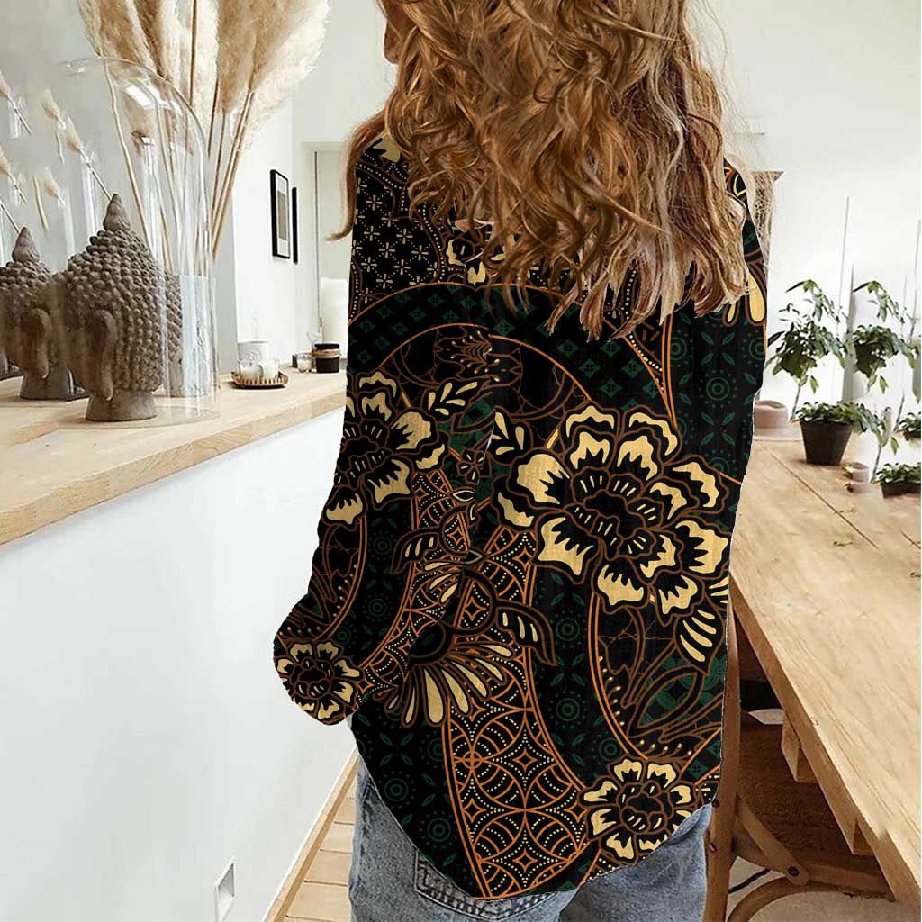Indonesian Batik Pattern Vintage Brown Women Casual Shirt