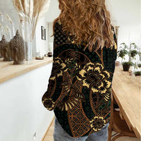 Indonesian Batik Pattern Vintage Brown Women Casual Shirt