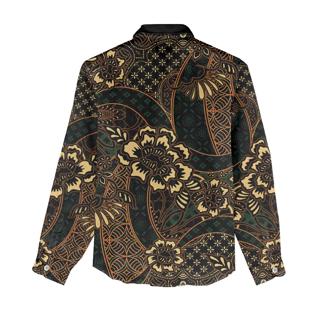 Indonesian Batik Pattern Vintage Brown Women Casual Shirt
