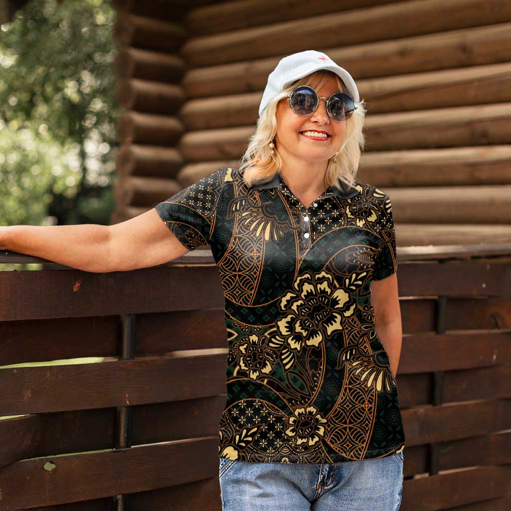 Indonesian Batik Pattern Vintage Brown Women Polo Shirt