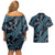 Indonesia Batik Pattern Couples Matching Off Shoulder Short Dress and Hawaiian Shirt Blue Version