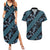 Indonesia Batik Pattern Couples Matching Summer Maxi Dress and Hawaiian Shirt Blue Version
