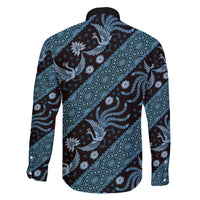 Indonesia Batik Pattern Family Matching Off Shoulder Maxi Dress and Hawaiian Shirt Blue Version