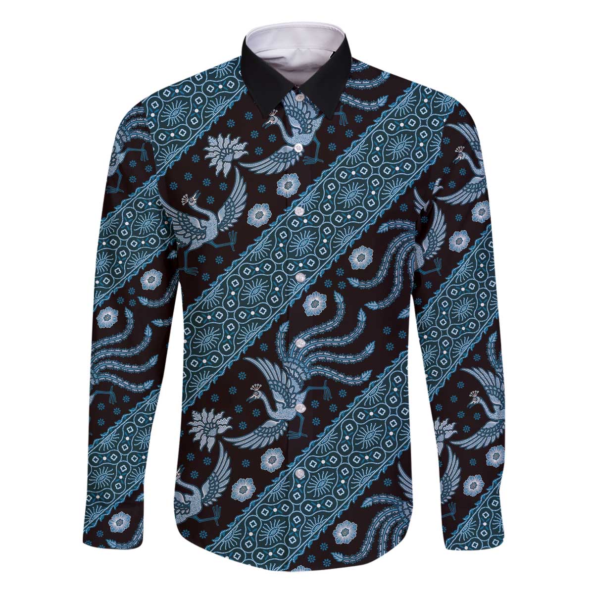 Indonesia Batik Pattern Family Matching Puletasi and Hawaiian Shirt Blue Version
