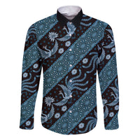 Indonesia Batik Pattern Family Matching Short Sleeve Bodycon Dress and Hawaiian Shirt Blue Version