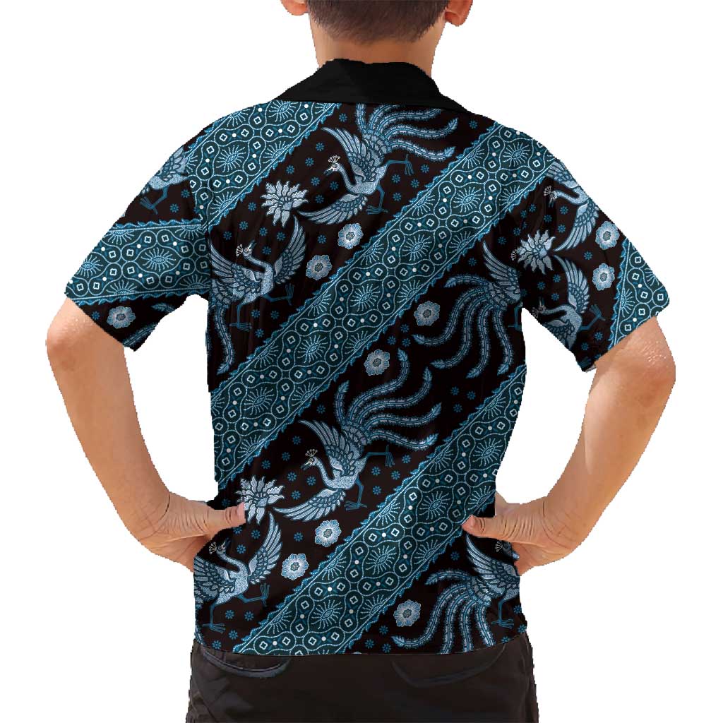 Indonesia Batik Pattern Family Matching Tank Maxi Dress and Hawaiian Shirt Blue Version