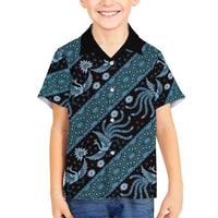 Indonesia Batik Pattern Family Matching Tank Maxi Dress and Hawaiian Shirt Blue Version