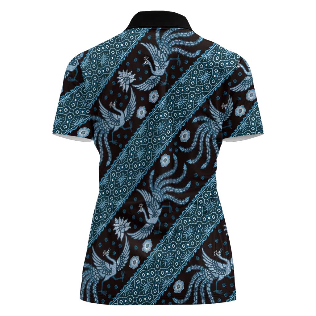 Indonesia Batik Pattern Women Polo Shirt Blue Version