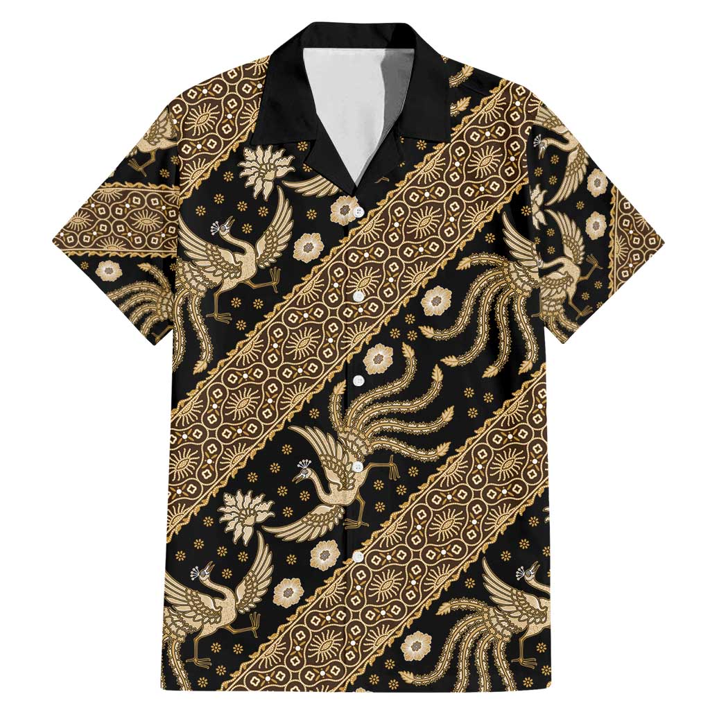 Indonesia Batik Pattern Family Matching Mermaid Dress and Hawaiian Shirt Gold Version