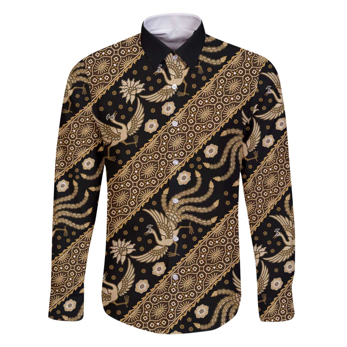 Indonesia Batik Pattern Family Matching Off Shoulder Short Dress and Hawaiian Shirt Gold Version
