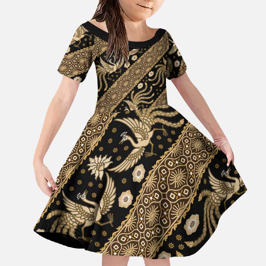 Indonesia Batik Pattern Family Matching Tank Maxi Dress and Hawaiian Shirt Gold Version LT01 Daughter's Dress Gold - Polynesian Pride
