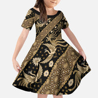 Indonesia Batik Pattern Family Matching Tank Maxi Dress and Hawaiian Shirt Gold Version LT01 Daughter's Dress Gold - Polynesian Pride