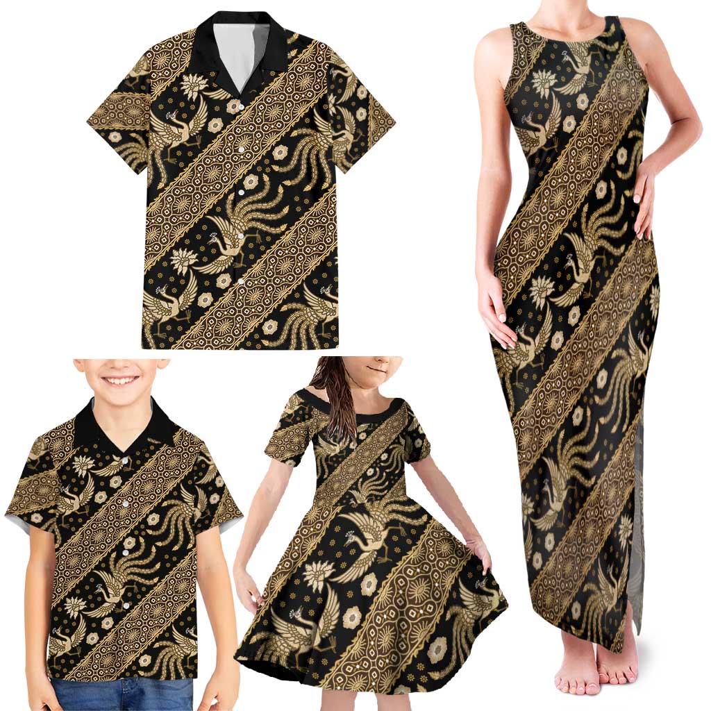Indonesia Batik Pattern Family Matching Tank Maxi Dress and Hawaiian Shirt Gold Version LT01 - Polynesian Pride