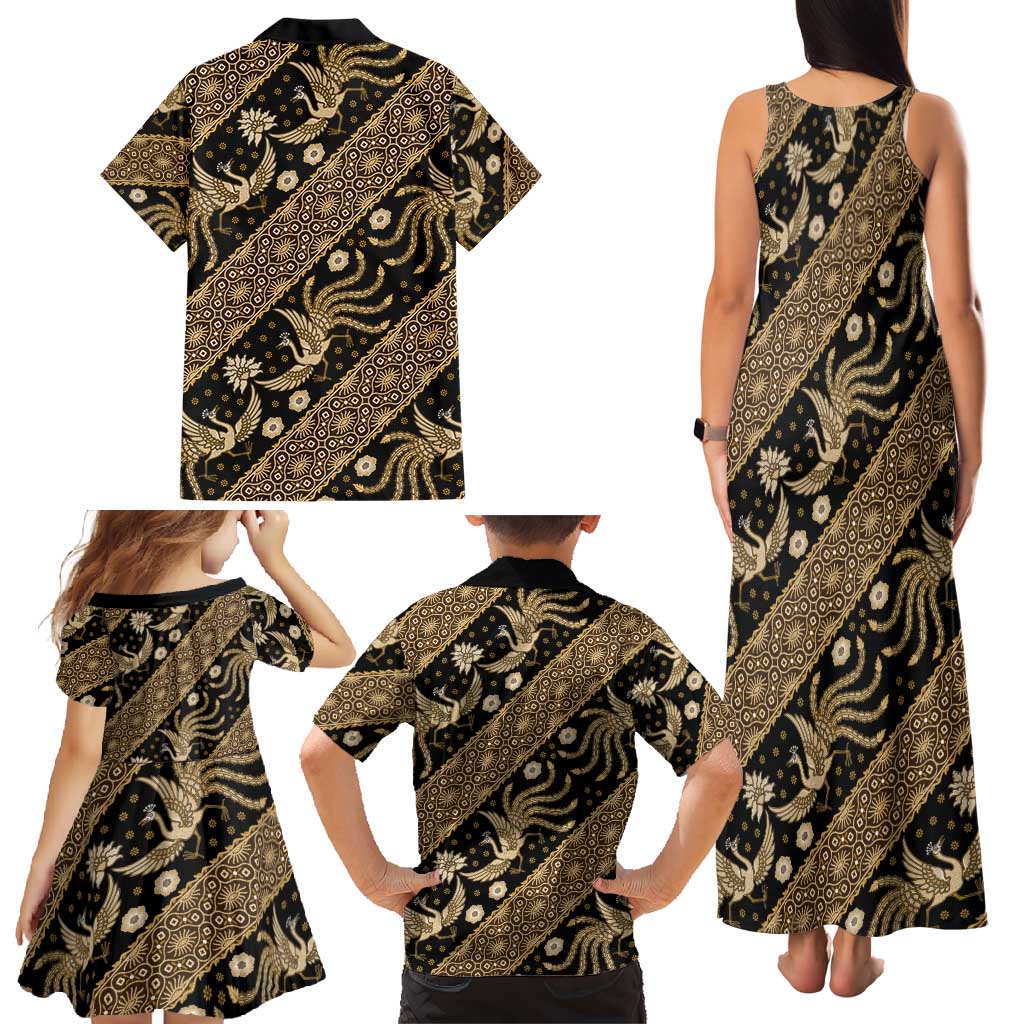 Indonesia Batik Pattern Family Matching Tank Maxi Dress and Hawaiian Shirt Gold Version LT01 - Polynesian Pride
