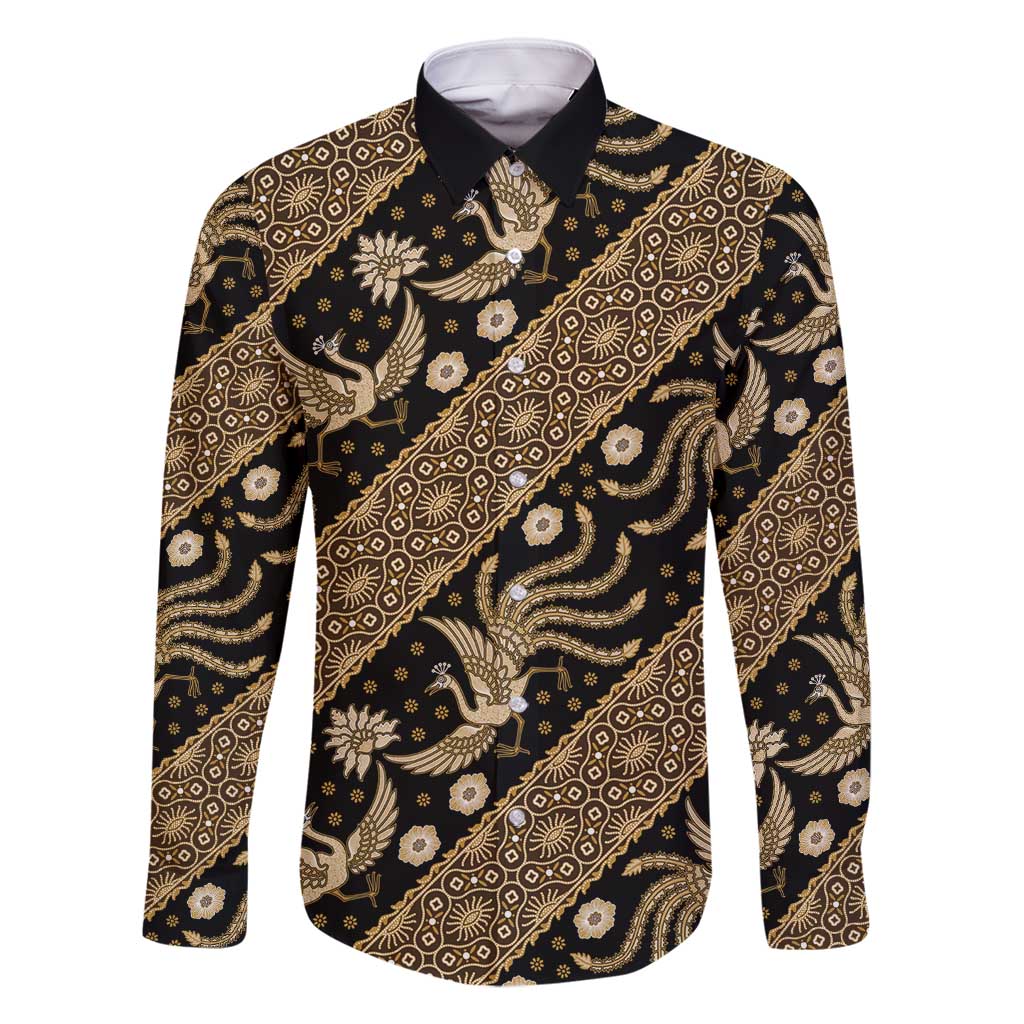 Indonesia Batik Pattern Family Matching Tank Maxi Dress and Hawaiian Shirt Gold Version LT01 Dad's Shirt - Long Sleeve Gold - Polynesian Pride
