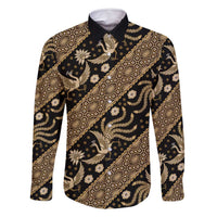Indonesia Batik Pattern Family Matching Tank Maxi Dress and Hawaiian Shirt Gold Version LT01 Dad's Shirt - Long Sleeve Gold - Polynesian Pride