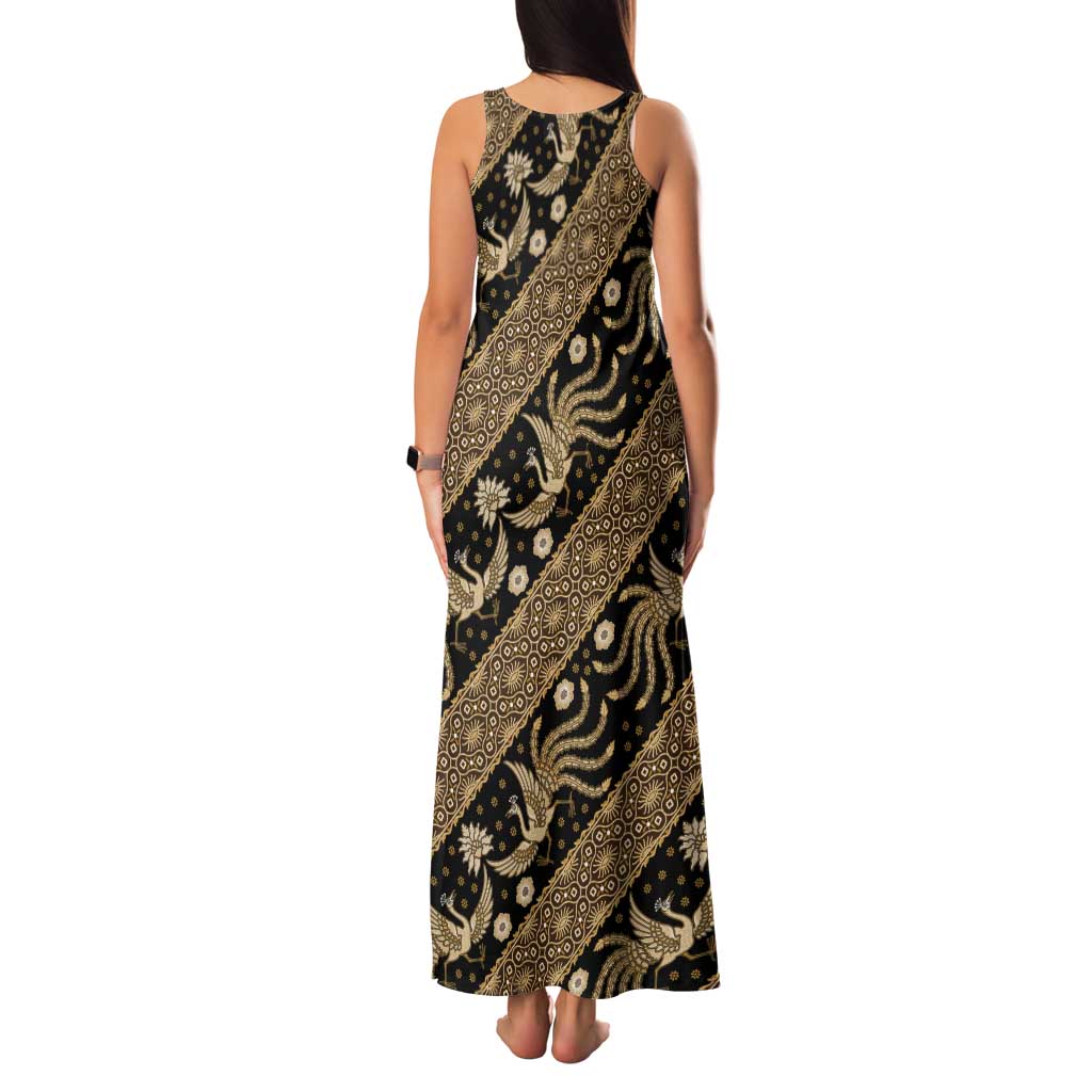 Indonesia Batik Pattern Family Matching Tank Maxi Dress and Hawaiian Shirt Gold Version LT01 - Polynesian Pride