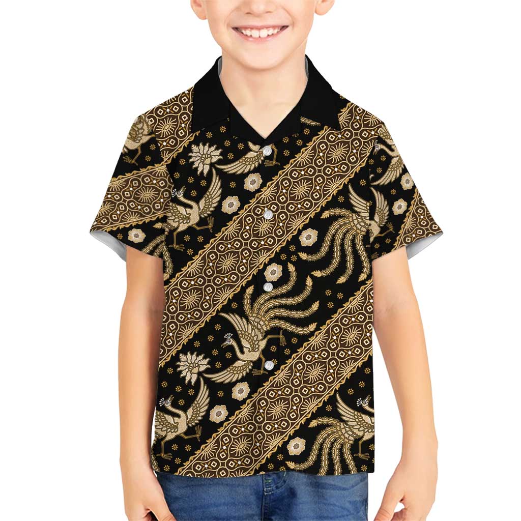 Indonesia Batik Pattern Family Matching Tank Maxi Dress and Hawaiian Shirt Gold Version LT01 Son's Shirt Gold - Polynesian Pride