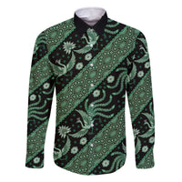 Indonesia Batik Pattern Family Matching Off Shoulder Short Dress and Hawaiian Shirt Green Version