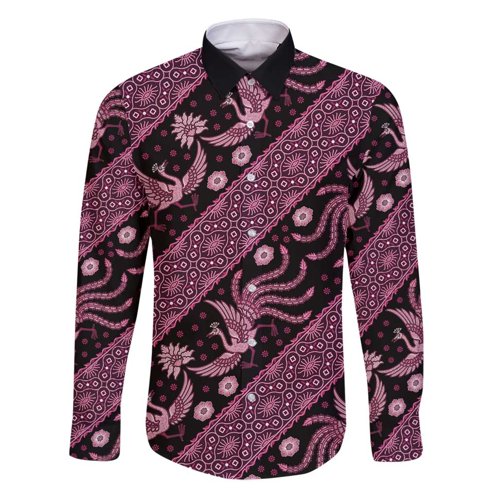 Indonesia Batik Pattern Family Matching Long Sleeve Bodycon Dress and Hawaiian Shirt Pink Version