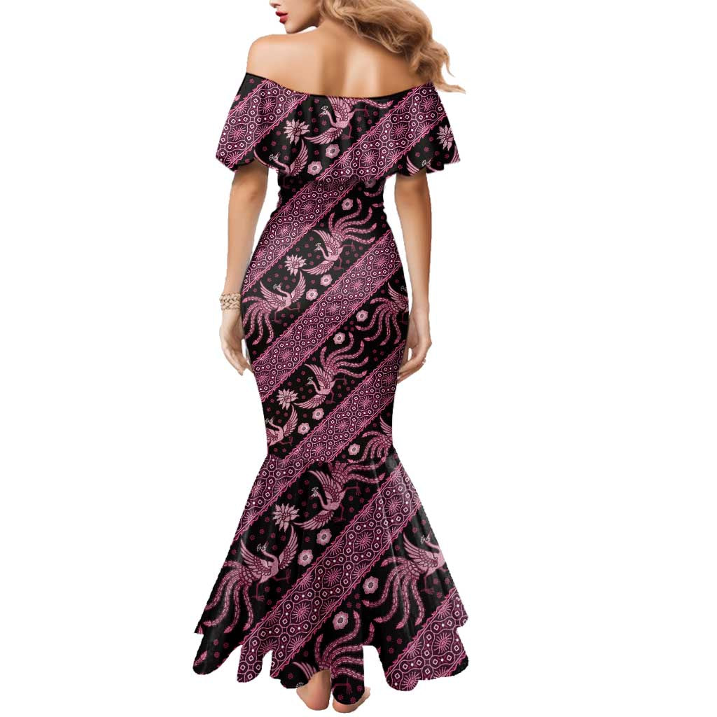 Indonesia Batik Pattern Family Matching Mermaid Dress and Hawaiian Shirt Pink Version
