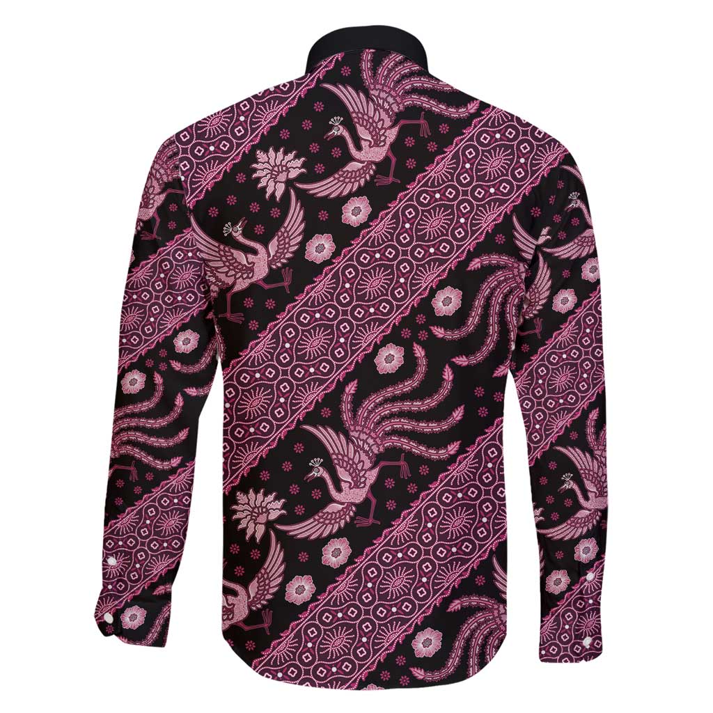 Indonesia Batik Pattern Family Matching Off Shoulder Maxi Dress and Hawaiian Shirt Pink Version