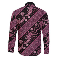 Indonesia Batik Pattern Family Matching Off Shoulder Maxi Dress and Hawaiian Shirt Pink Version