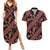 Indonesia Batik Pattern Couples Matching Summer Maxi Dress and Hawaiian Shirt Red Version
