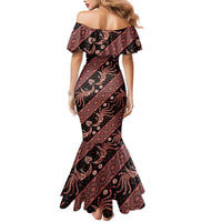 Indonesia Batik Pattern Family Matching Mermaid Dress and Hawaiian Shirt Red Version