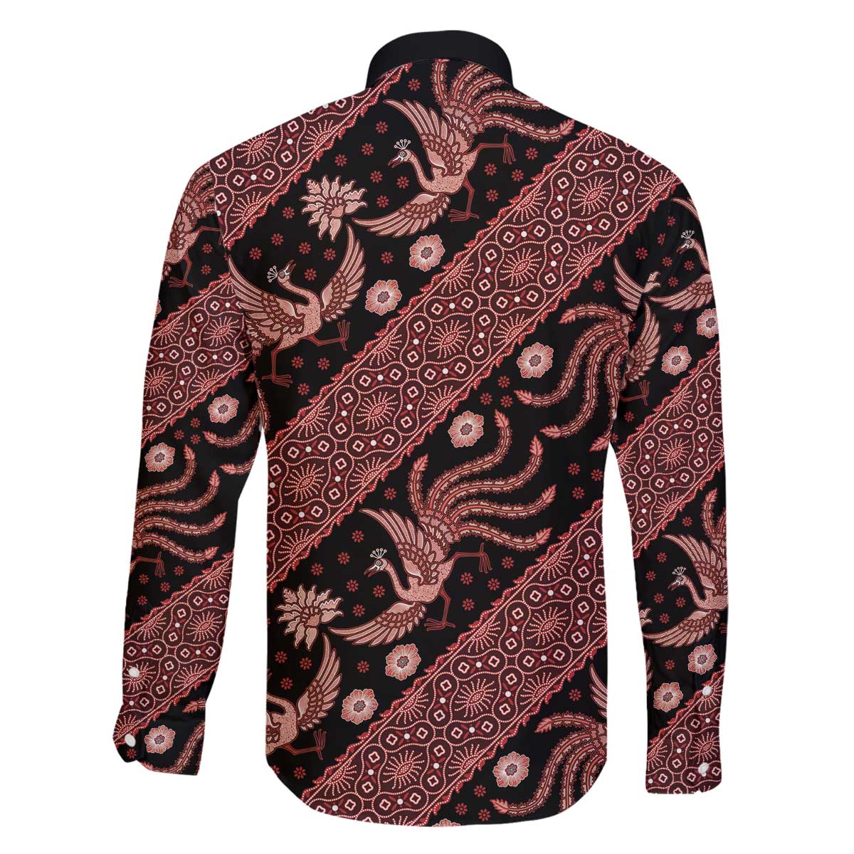 Indonesia Batik Pattern Family Matching Off The Shoulder Long Sleeve Dress and Hawaiian Shirt Red Version