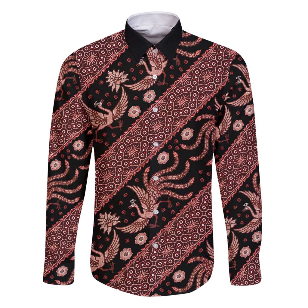 Indonesia Batik Pattern Family Matching Off Shoulder Maxi Dress and Hawaiian Shirt Red Version