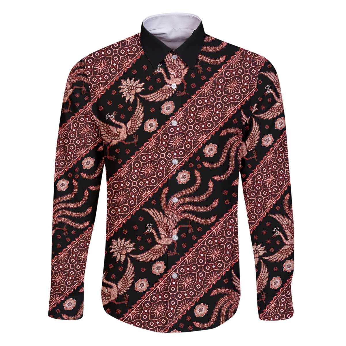 Indonesia Batik Pattern Family Matching Puletasi and Hawaiian Shirt Red Version