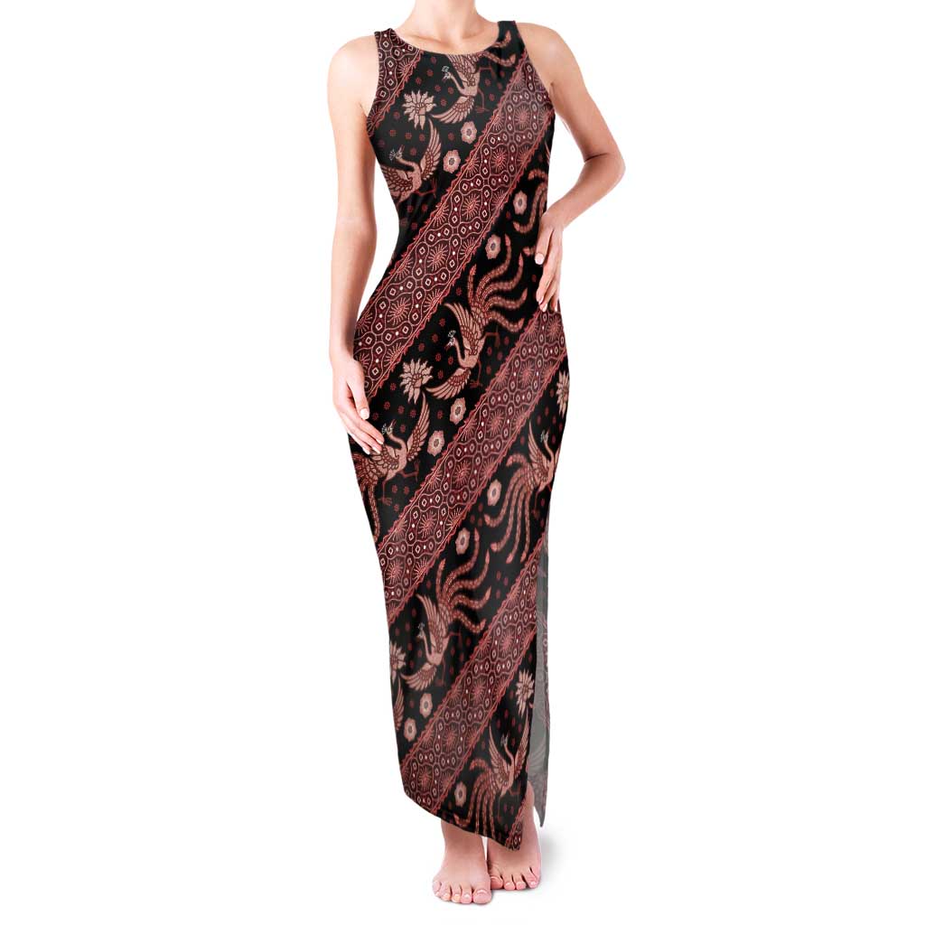 Indonesia Batik Pattern Family Matching Tank Maxi Dress and Hawaiian Shirt Red Version