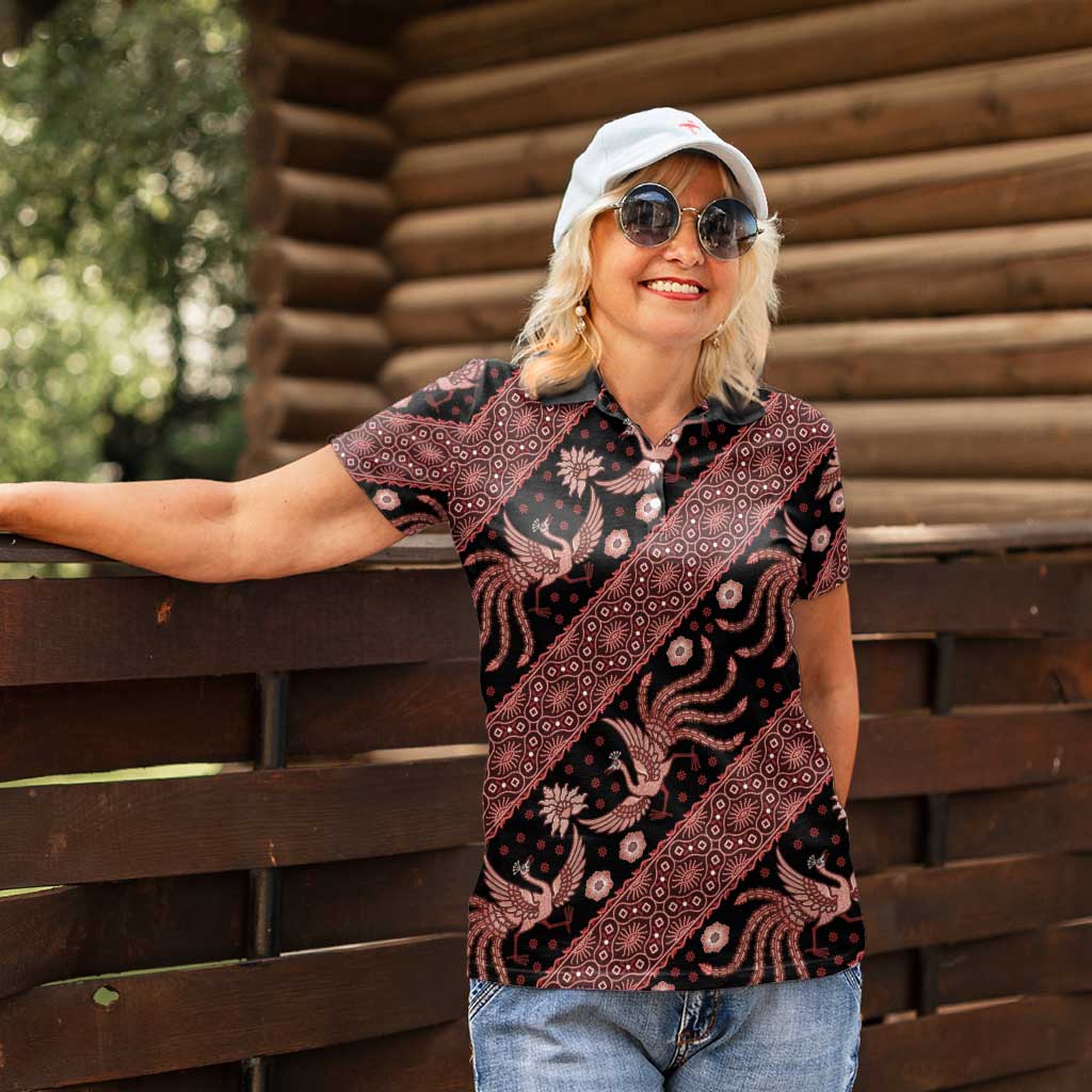 Indonesia Batik Pattern Women Polo Shirt Red Version