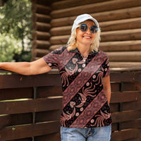 Indonesia Batik Pattern Women Polo Shirt Red Version