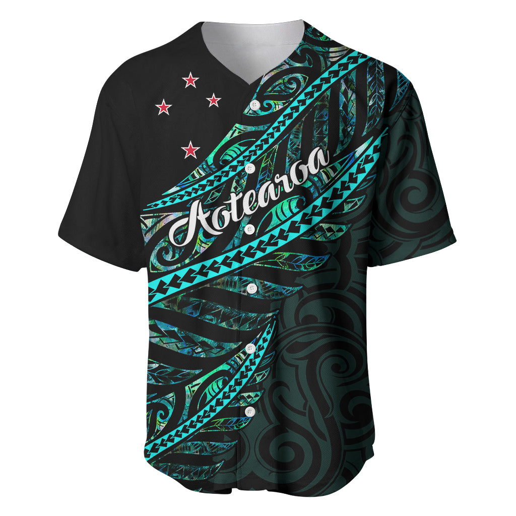 Personalised Aotearoa Baseball Jersey Silver Fern Mix Paua Shell Polynesian Pattern LT01 Black - Polynesian Pride