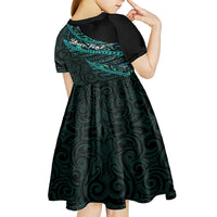 personalised-aotearoa-kid-short-sleeve-dress-silver-fern-mix-paua-shell-polynesian-pattern