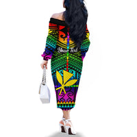 Personalised Hawaii Family Matching Off Shoulder Long Sleeve Dress and Hawaiian Shirt Kanaka Maoli Kakau 2023 National Coming Out Day LT01 - Polynesian Pride