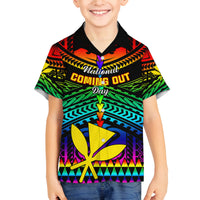 Personalised Hawaii Family Matching Off Shoulder Long Sleeve Dress and Hawaiian Shirt Kanaka Maoli Kakau 2023 National Coming Out Day LT01 Son's Shirt Black - Polynesian Pride