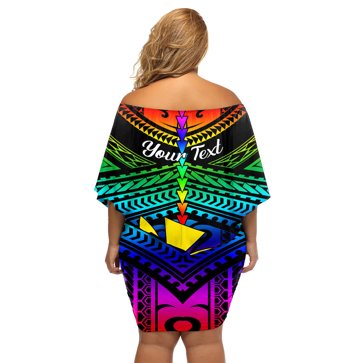 Personalised Hawaii Family Matching Off Shoulder Short Dress and Hawaiian Shirt Kanaka Maoli Kakau 2023 National Coming Out Day LT01 - Polynesian Pride