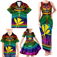Personalised Hawaii Family Matching Tank Maxi Dress and Hawaiian Shirt Kanaka Maoli Kakau 2023 National Coming Out Day LT01 - Polynesian Pride
