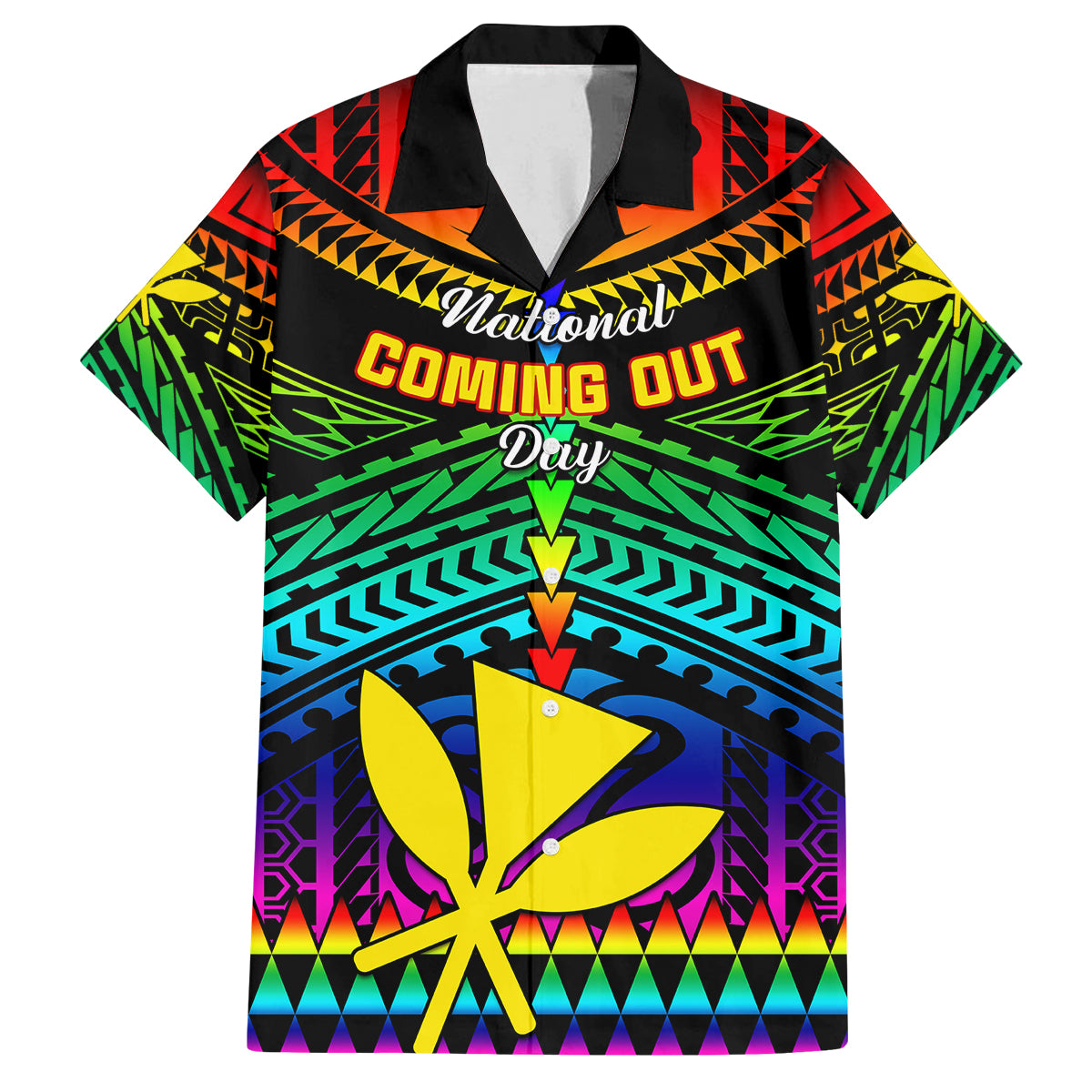 Personalised Hawaii Family Matching Tank Maxi Dress and Hawaiian Shirt Kanaka Maoli Kakau 2023 National Coming Out Day LT01 Dad's Shirt - Short Sleeve Black - Polynesian Pride