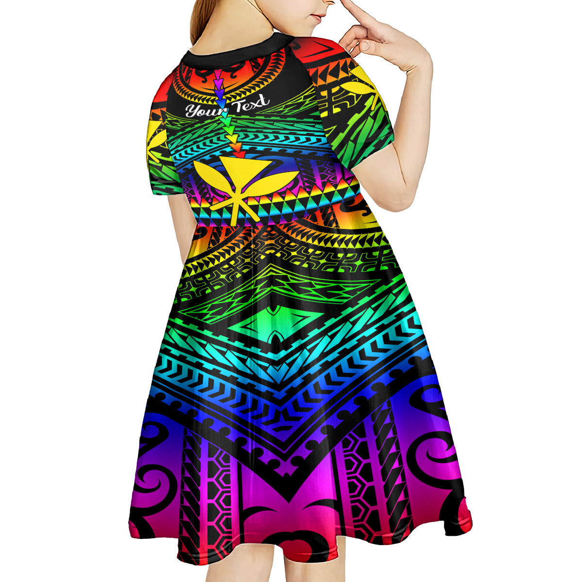 personalised-hawaii-kid-short-sleeve-dress-kanaka-maoli-kakau-2023-national-coming-out-day