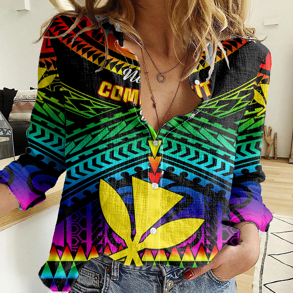 Personalised Hawaii Women Casual Shirt Kanaka Maoli Kakau 2023 National Coming Out Day LT01 Female Black - Polynesian Pride