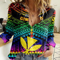 Personalised Hawaii Women Casual Shirt Kanaka Maoli Kakau 2023 National Coming Out Day LT01 Female Black - Polynesian Pride