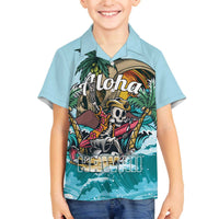 Personalized Aloha Hawaii Skeleton Family Matching Off The Shoulder Long Sleeve Dress and Hawaiian Shirt Tropical Summer Vibe LT01 Son's Shirt Blue - Polynesian Pride