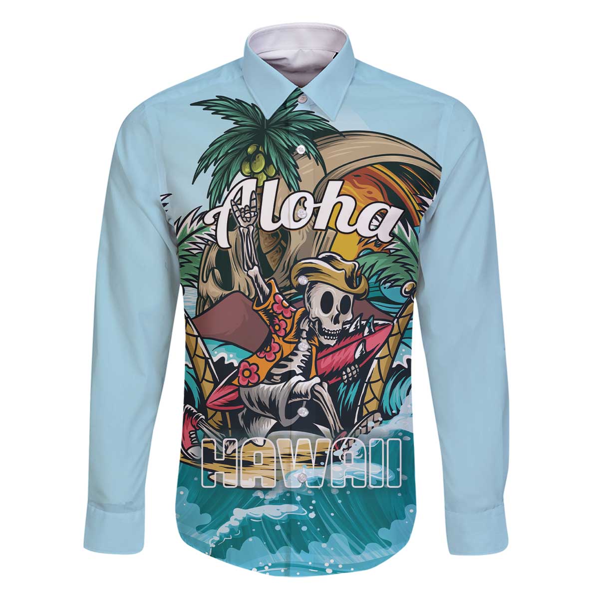 Personalized Aloha Hawaii Skeleton Family Matching Off Shoulder Short Dress and Hawaiian Shirt Tropical Summer Vibe