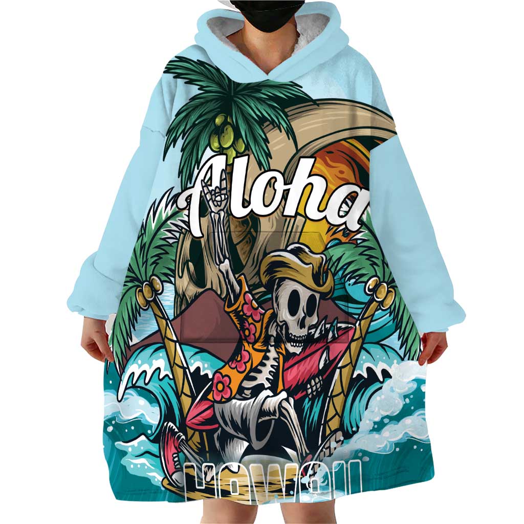 Personalized Aloha Hawaii Skeleton Wearable Blanket Hoodie Tropical Summer Vibe
